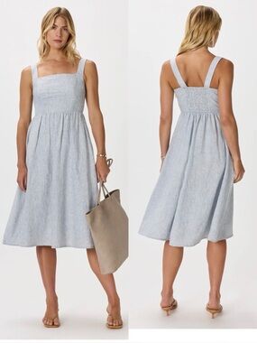 Sleeveless Square-Neck Midi Dress in Light Blue Quince Size M Linen